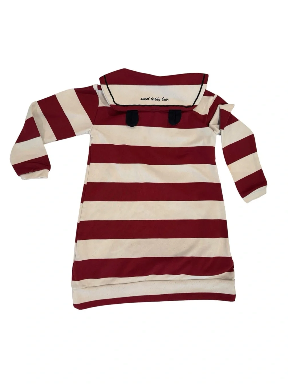Girls Red and Cream Striped Sailor Dress with Teddy Appliqués
